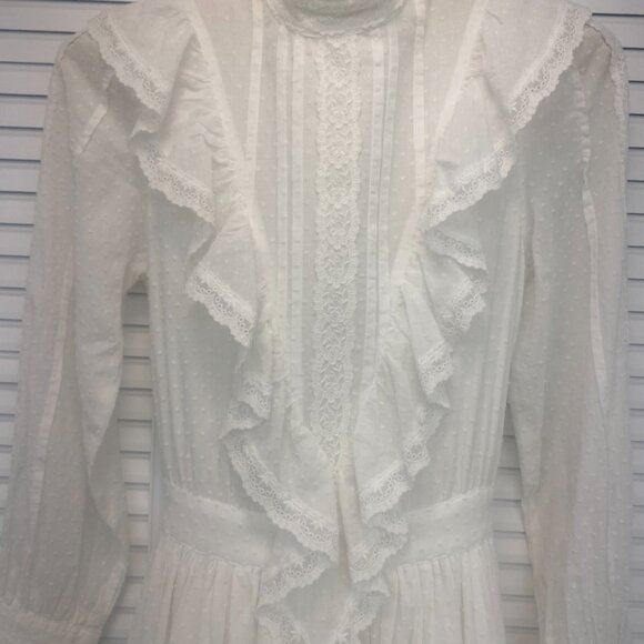 Vintage Laura Ashley 80s White Dotted Swiss Wedding Dress Western Prairie Style - Picture 3 of 6